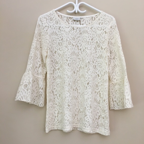 ICHI Ivory White Lace Bell Sleeve Blouse Women’s EUR 40/Medium - Picture 7 of 7